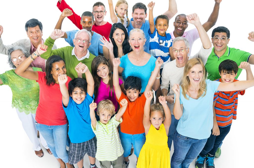 people of different age groups cheering