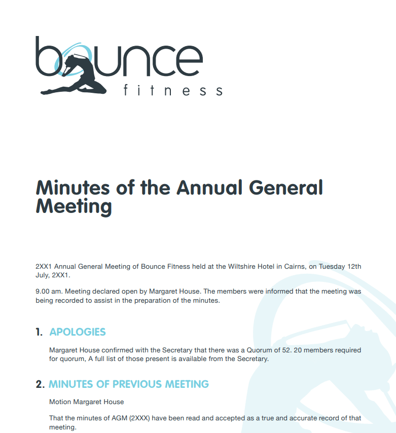 bounce fitness minutes of the general meeting