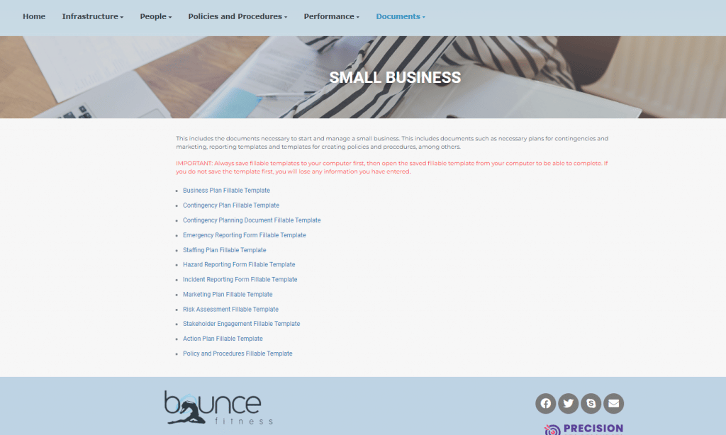 small business page bounce fitness